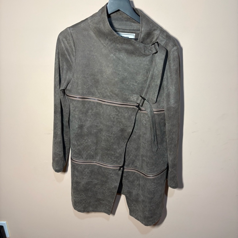 VanillaChocolate Faux Suede Asymmetrical Zip Jacket Gray XXL Modern Layered Look